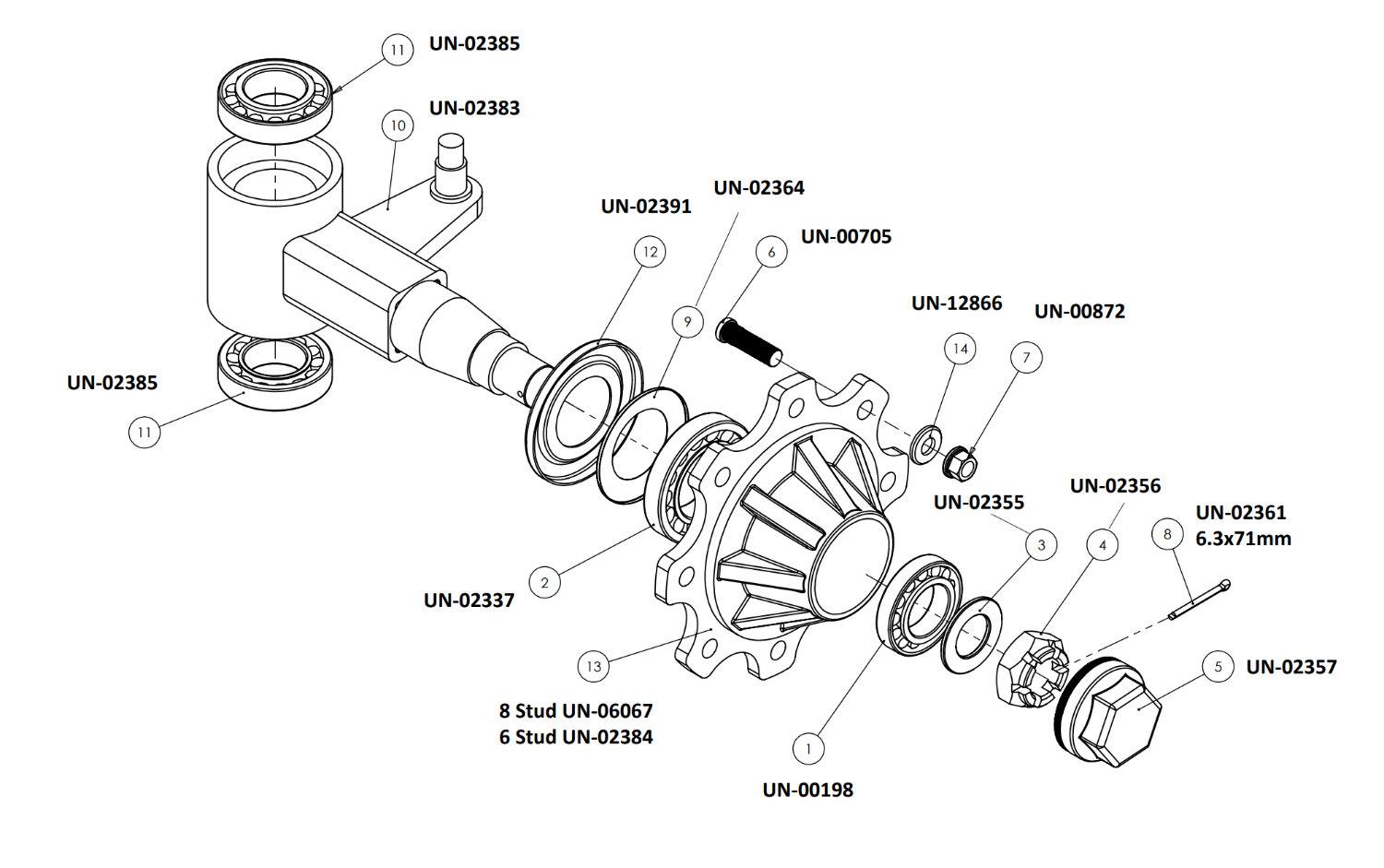 Unbraked Axle Exploded